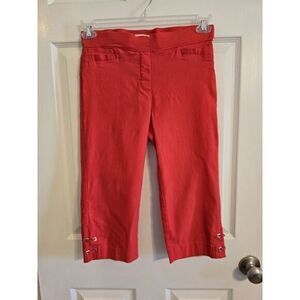 Retrology Women Red Capri Stretch Pull On Pants‎ Size Small Embellished Ankles